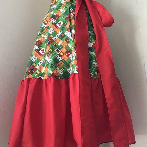 ミモレ丈の魔法の巻きスカート《クリスマス柄のパッチワーク》