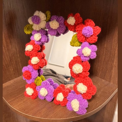 花の鏡　かぎ編み