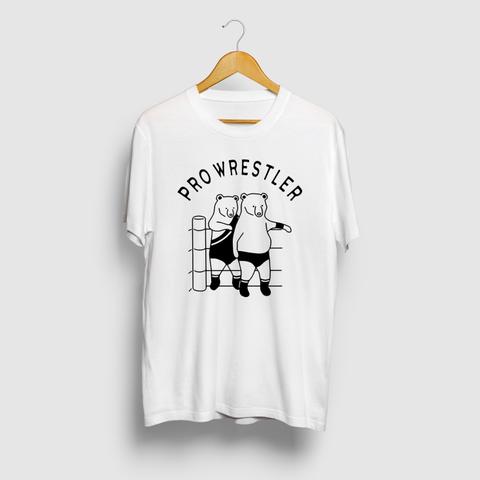 プロレス 熊 動物イラストカレッジロゴ Tシャツ