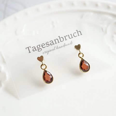 14kgf 天然石＊宝石質ガーネット＊ Gemstone Quality Drop garnet＊pierced earrings 