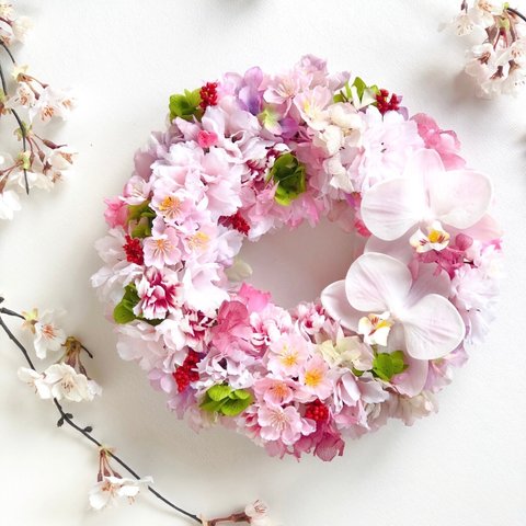八重桜と胡蝶蘭のリース＊お祝い＊ギフト＊ひなまつり