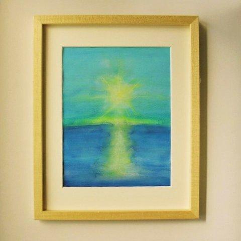 絵画 インテリア 水彩画 額絵 青と緑の世界 南の島の風景 空と海と光