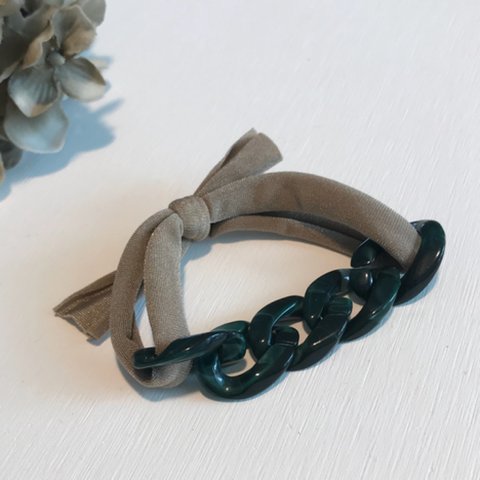 elastic ribbon bracelet chain /beige green 