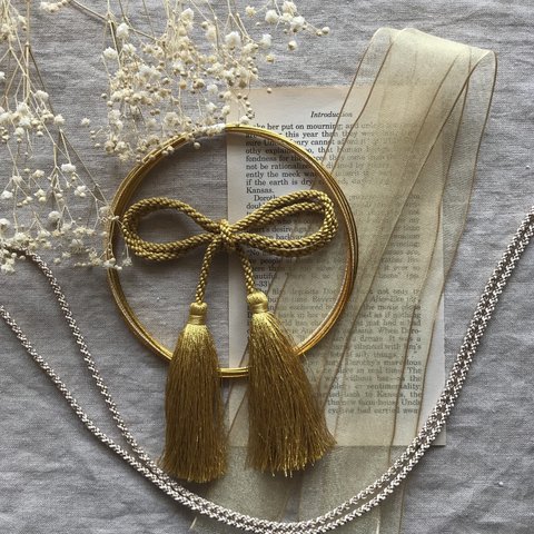 水引　タッセル　紐　リボン 　4点セット　　成人式　卒業式　和装　袴　髪飾り　ゴールド　ダブルタッセル　和紐