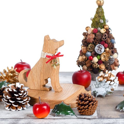 【クリスマス】柴犬の木製スマホスタンド