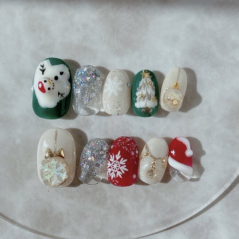 キッズネイルチップ 子供ネイル クリスマス ツリー サンタ 秋 冬 ネイルチップ