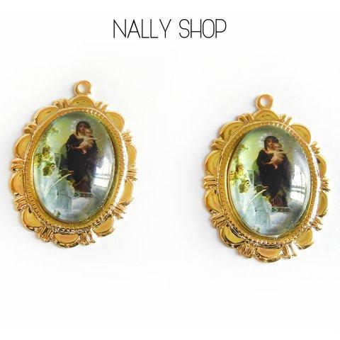 【2個】Virgin Mary & Jesus Charm Gold Part.VI【M-246】