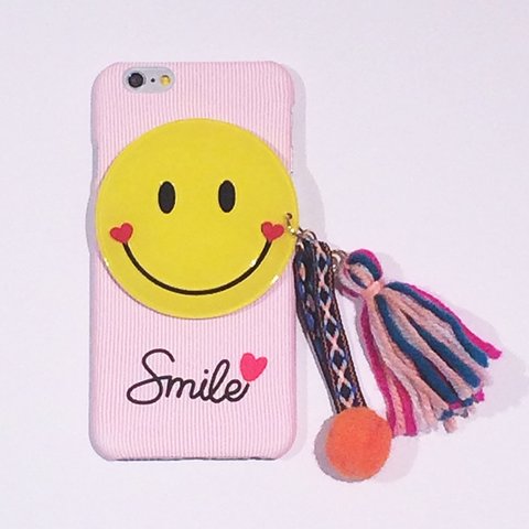 【iPhone6/ 6s/ iPhone5 /5s/ 5SE】 タッセル付きSMILEスマホケース