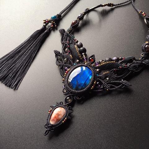 labradorite × bird’s eye rhyolite / bohemian necklace #マクラメネックレス#