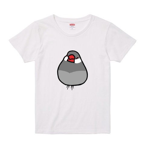 レディース文鳥Tシャツ  「おもち文鳥」シルバー文鳥 【受注生産】