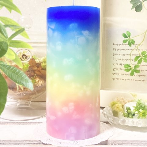 Φ6.7cm×H15cm ペタルキャンドル (ブルー) № 000520 /Gradation Candle