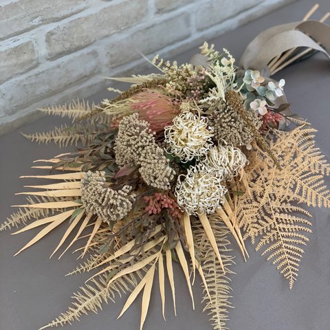 Rustic bridal bouquet set ドライ風ラスティックブーケ#ブーケ・ブートニアセット#アーティフィシャルフラワー