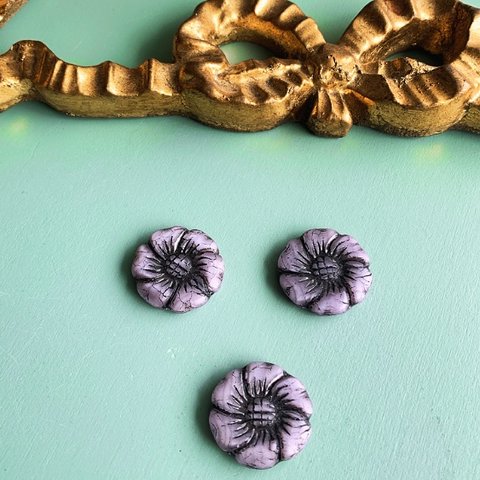 【1コずつ販売】JIRI＊IVANA#czech beads#チェコビーズ　flower22㍉ lavender pink/black