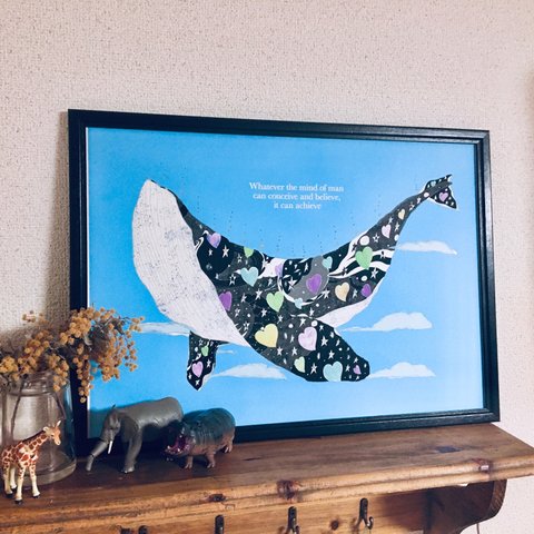 空クジラ　アートイラスト　ポスター　A4.B4.A3