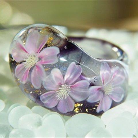 M様ご予約分　他の方は購入しないでください　３つ桜　青紫マーブルに金箔散らし　約11号