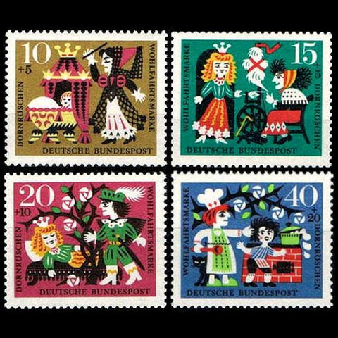 眠り姫 ドイツ 1964年 外国切手4種 未使用【童話切手 素材】