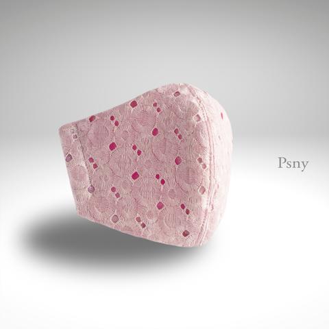 PSNY 顔色の映える美しく上品なフラミンゴ・ピンクのバブル・レース・マスク 不織布フィルター入り 結婚式・ブライダル 耳が痛くならない紐構造 送料無料 立体 大人 美人 ますく マスク --PG03