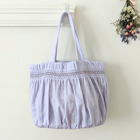 【大容量】スモッキング刺繍の大きなトートバッグ ｰCARRYiN Lavender ｰ