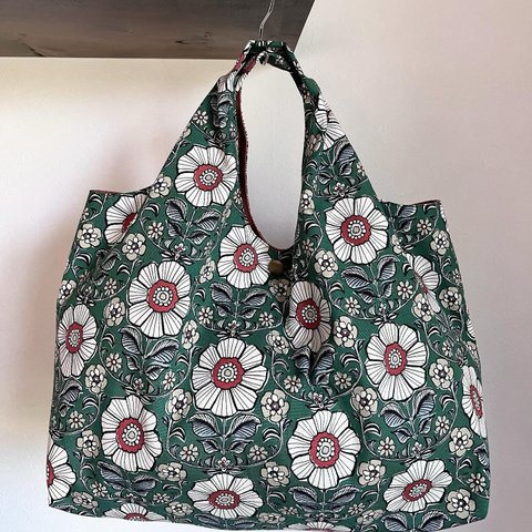 エコbag  サブ bag  花柄　緑色