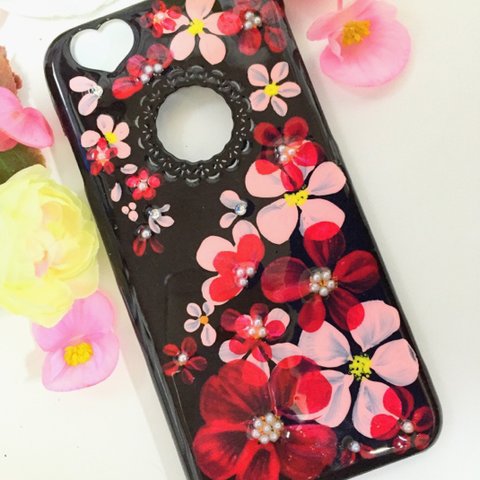 値下げしました❗️️2色の小花グラデーションペイントiPhone6ケース♡(押し花風(