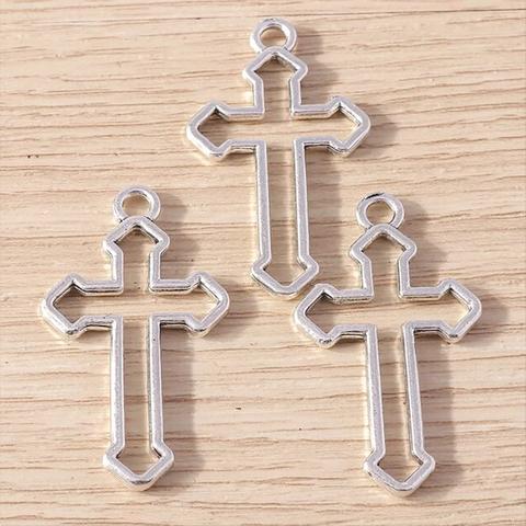 【2個】Cross Charm Silver【M-447】