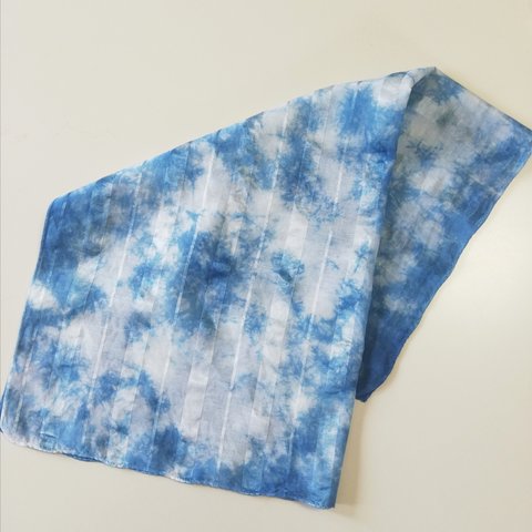 【天然藍染】シルク混スカーフ 空模様