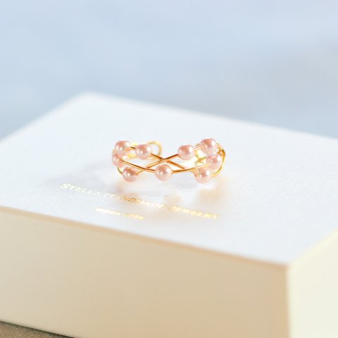 特集掲載❤️くすみピンク❤️ 2way❤️ リング/イヤーカフ14kgf  Swarovski Pearl Simple Twist Ring【gift box】