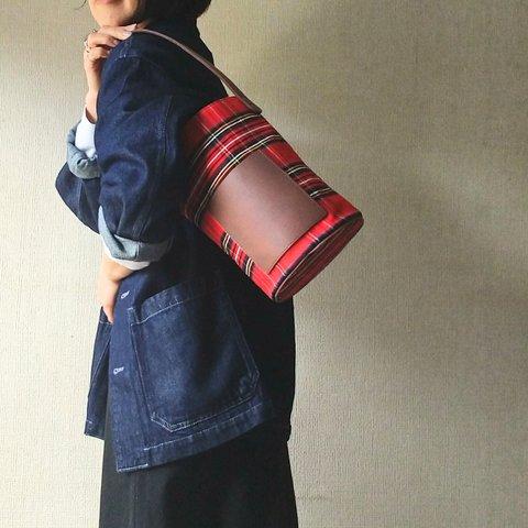 bucketbag 【red check×brown leather】