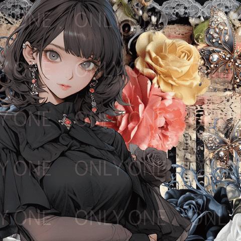 デザインペーパー　BLACK ROSE GIRL  コラージュシート