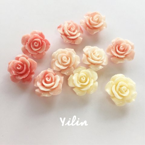 シェルフラワー(ミックス Y007)☆薔薇•大•15mm☆10個セット☆再販