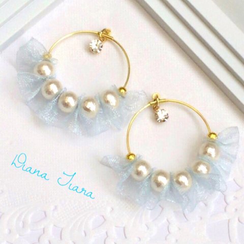 Blue candy ribbon  イヤリング・ピアス