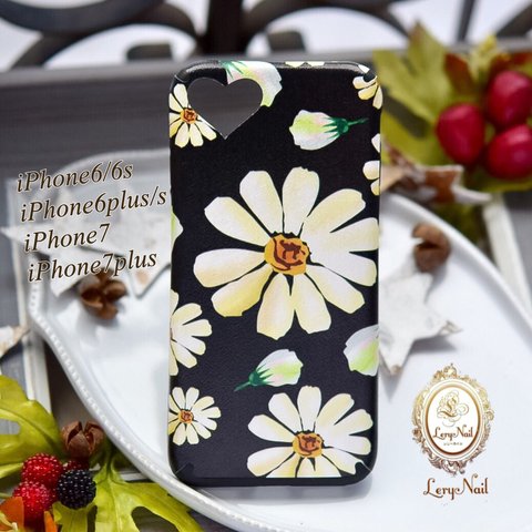 【iPhone8・8Plus・7・7plus】DAISYマーガレットフラワー♡黒ソフトケース