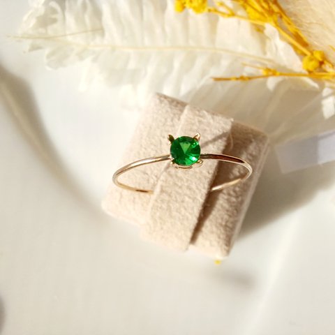 【10K】ツァボライト　グリーン　ガーネット　1月誕生石　華奢リング　指輪