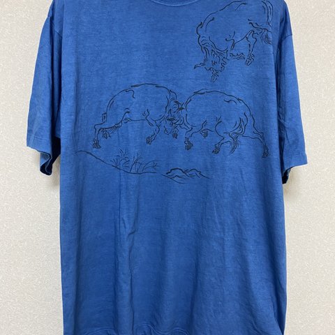 天然藍染手描きTシャツ3L