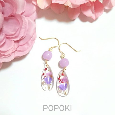 【再販】春夏アクセサリー❗ ドライフラワーのレジンピアス