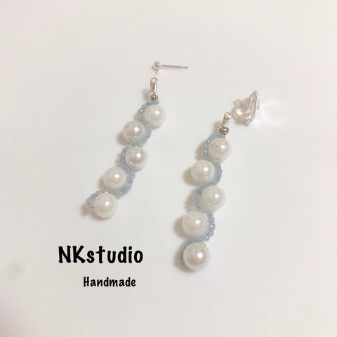 流線　パール　イヤリング  ピアス