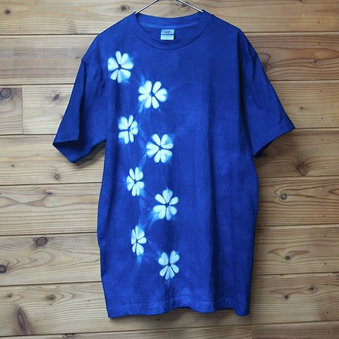 藍染花柄絞りTシャツ