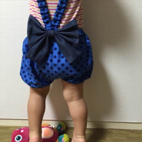 大きなデニムリボンのかぼちゃパンツ