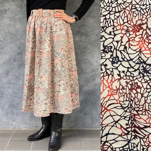着物リメイク　ベルト付きギャザーロングスカート　long skirt made from Kimono