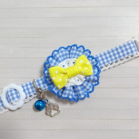 完成品です! gingham check flower イエローリボン [ 猫の首輪 ]