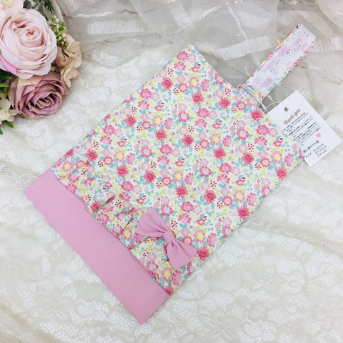 リボン　花柄　フリル付き　キッズ用上履き入れ（Atelier BLANDINE） 570-26