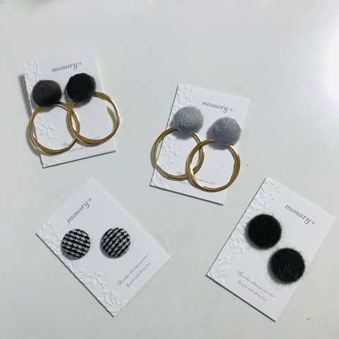 ふわふわカボション×おおぶりデザインフープピアス／イヤリング