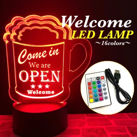 ウェルカム WELCOME アクリルプレート LEDランプ (全16色) ビールデザイン