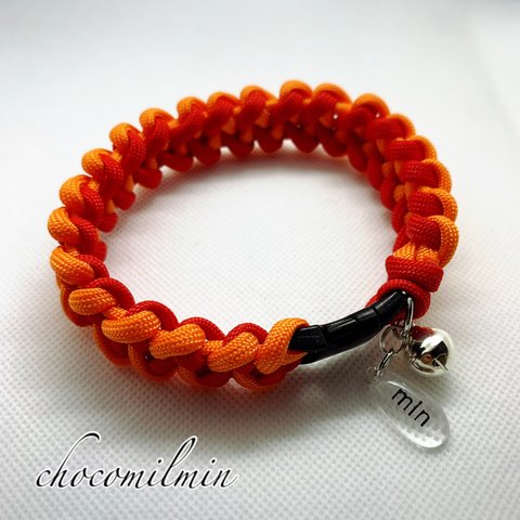 猫用　【パラコードの首輪　Orange×Red】約25〜26cm　※イニシャル付き