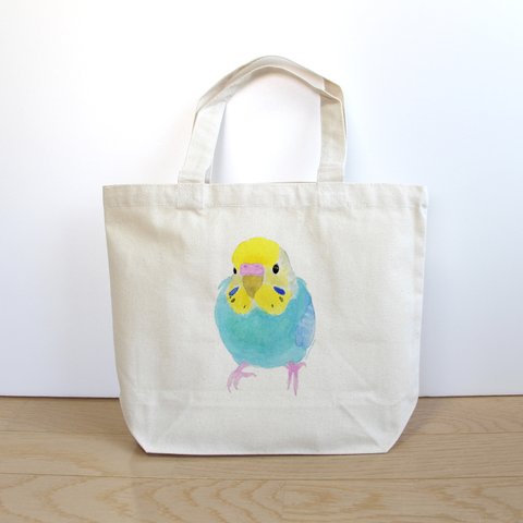 p-jet　セキセイインコ レインボー ろうまくピンク の ミニバッグ /  エコバッグ　サブバッグ   帆布　キャンバス  /  鳥 インコ