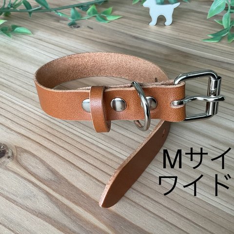 本革栃木レザー wideな2cm幅　Msize (24cm~30cm)犬の首輪