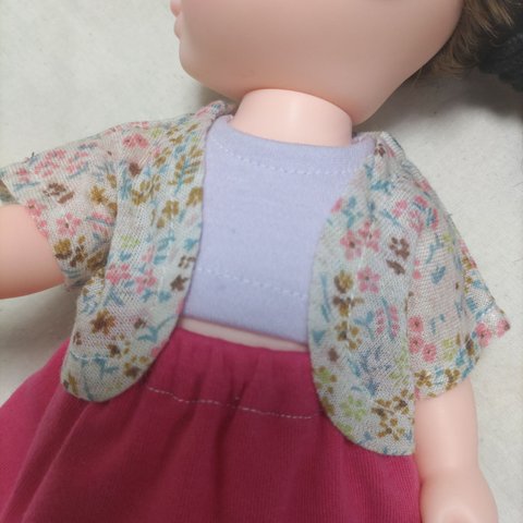 お人形（身長25〜26cm）のボレロ【綿麻小花柄ピンク】1122002M