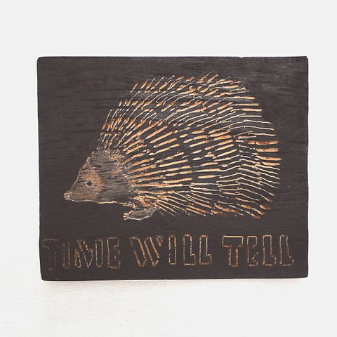ハリネズミのウッドバーニングアート 原画 絵画 動物の絵 木雑貨 木工 アナログイラスト