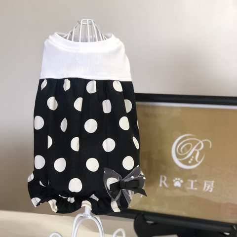 黒白ドット柄🎈バルーン🎈ワンピース👗