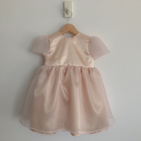 子供ドレス　ふんわりギャザー　90㎝　子供服　シェルピンク